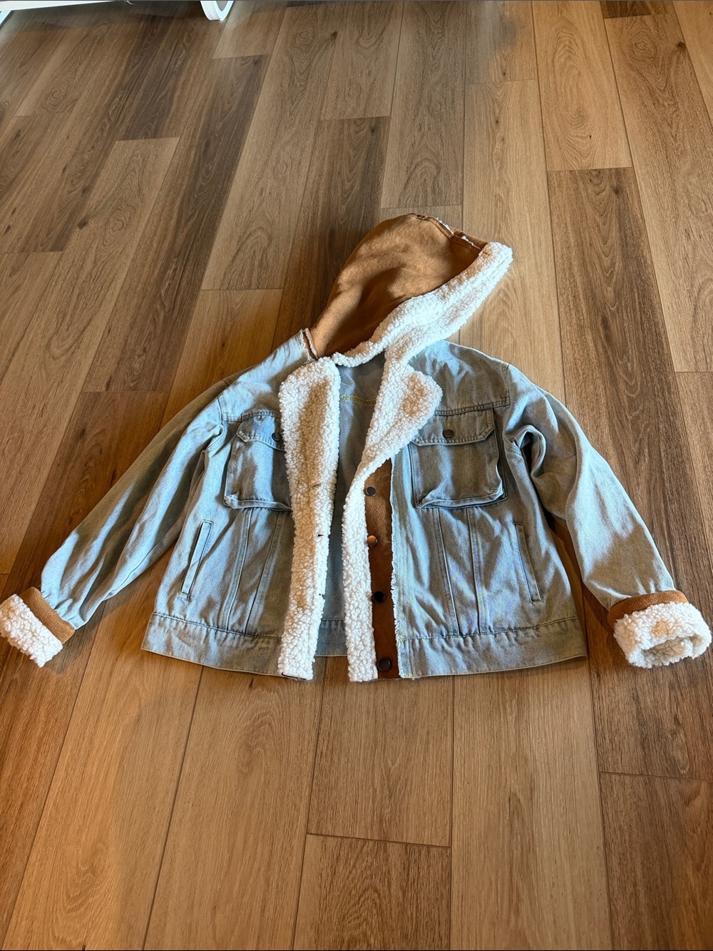 Women’s Faux-Shearling Lined Denim Jacket with Hood